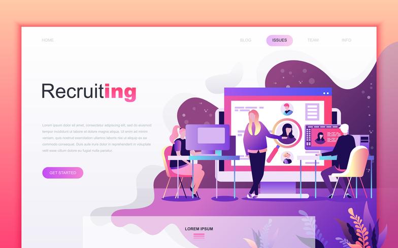Concept de design plat moderne de bande de Business Recruiting pour le développement de site Web et application mobile. Modèle de page de destination. Personnage décoré pour une page Web ou une page d&#39;accueil. Illustration vectorielle vecteur