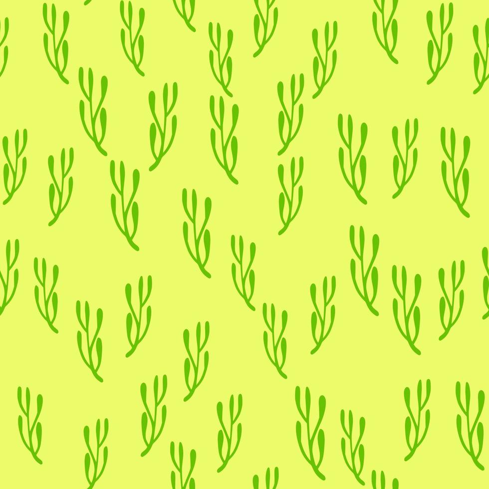 motif d'été botanique abstrait sans couture avec des formes de petites branches vertes aléatoires. fond jaune. vecteur