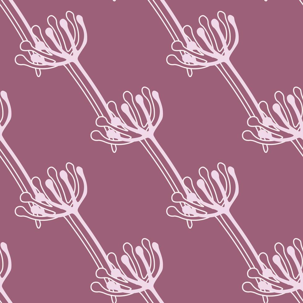 motif floral sans couture avec des éléments de fleurs de pissenlit de contour. fond violet avec ornement botanique blanc. vecteur