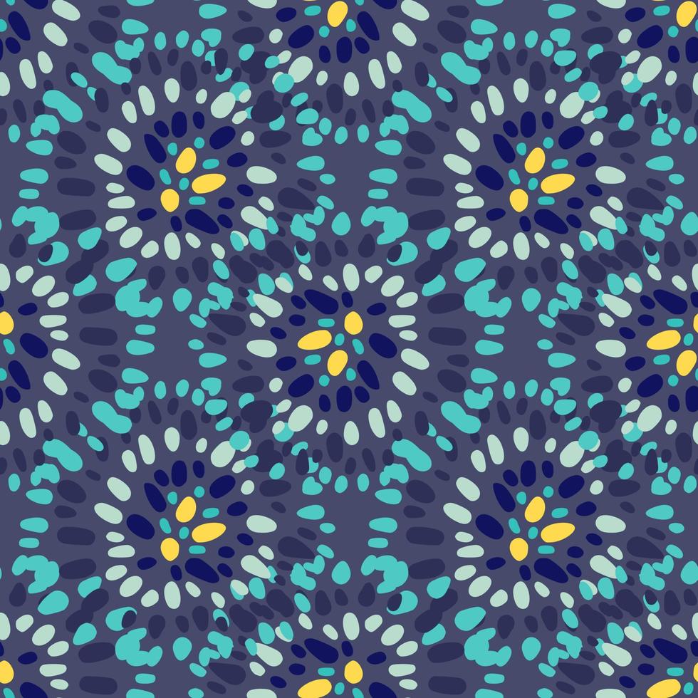 motif ethnique sans couture avec motif de cercles de points. ornement géométrique abstrait dans les couleurs bleu marine et aigue-marine. vecteur