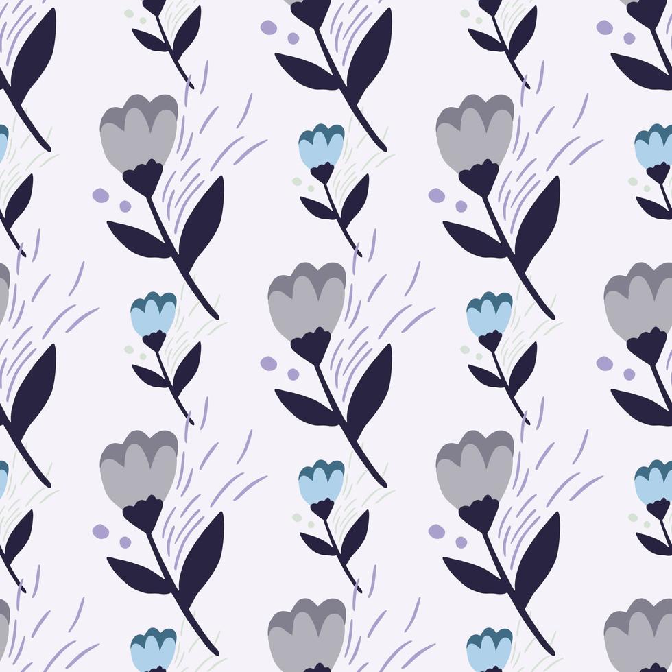motif botanique isolé avec des fleurs grises et bleues. formes florales folkloriques sur fond clair. vecteur