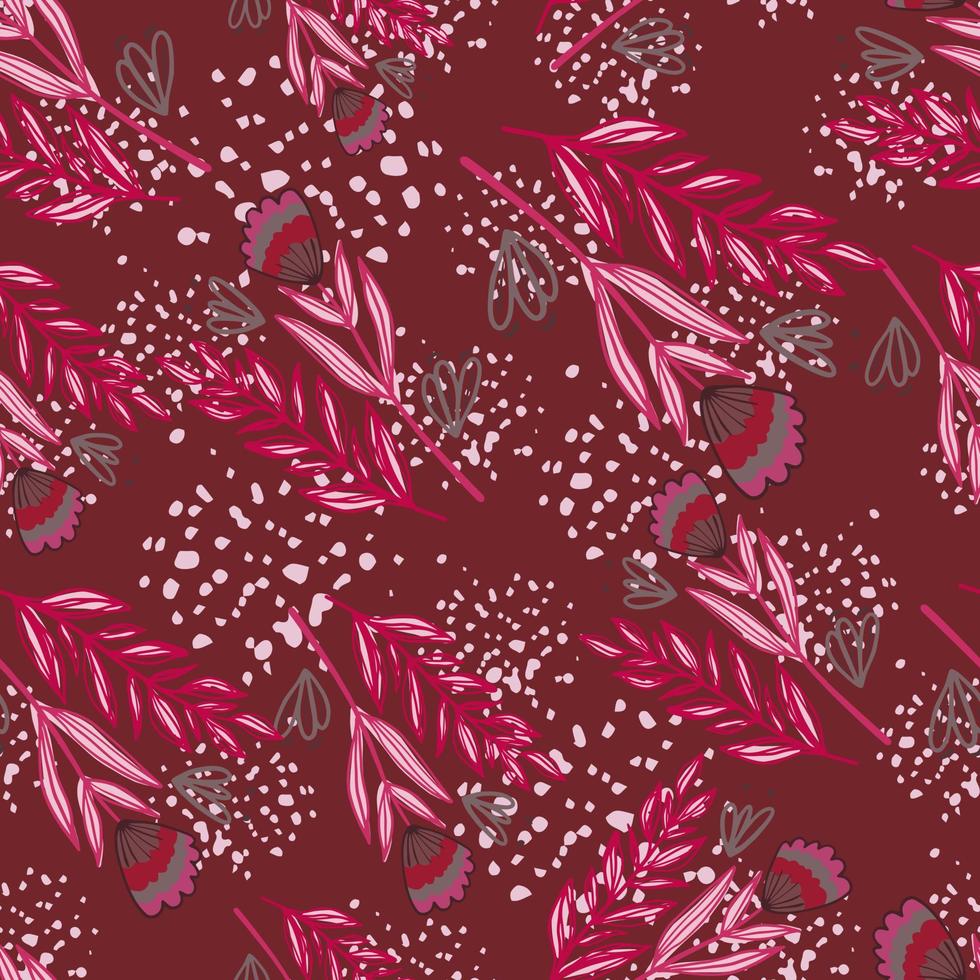 modèle sans couture de silhouettes de bouquet de forêt randon. doodle imprimé botanique dans les tons marron et rose sur fond avec des éclaboussures. vecteur