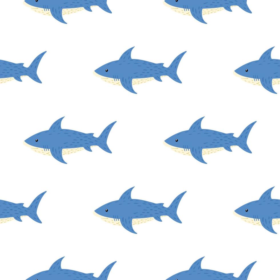 modèle sans couture isolé avec ornement de requin sous-marin. poissons bleus sur fond blanc. vecteur