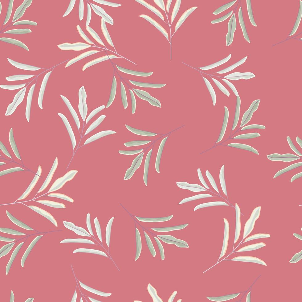 motif abstrait sans couture avec silhouettes de branches de feuilles florales simples aléatoires sur fond rose imprimé. vecteur