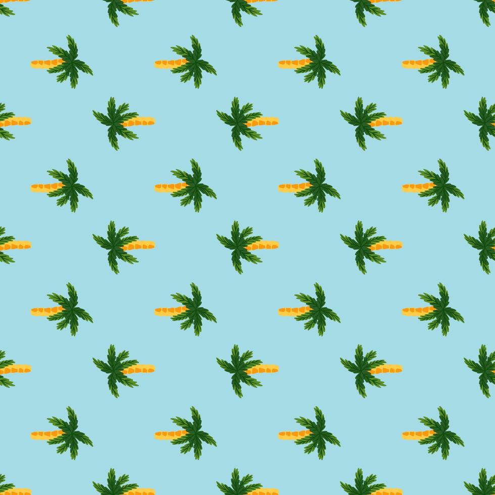 motif de doodle tropical sans couture avec des éléments de palmier vert. fond clair bleu. style d'été. vecteur