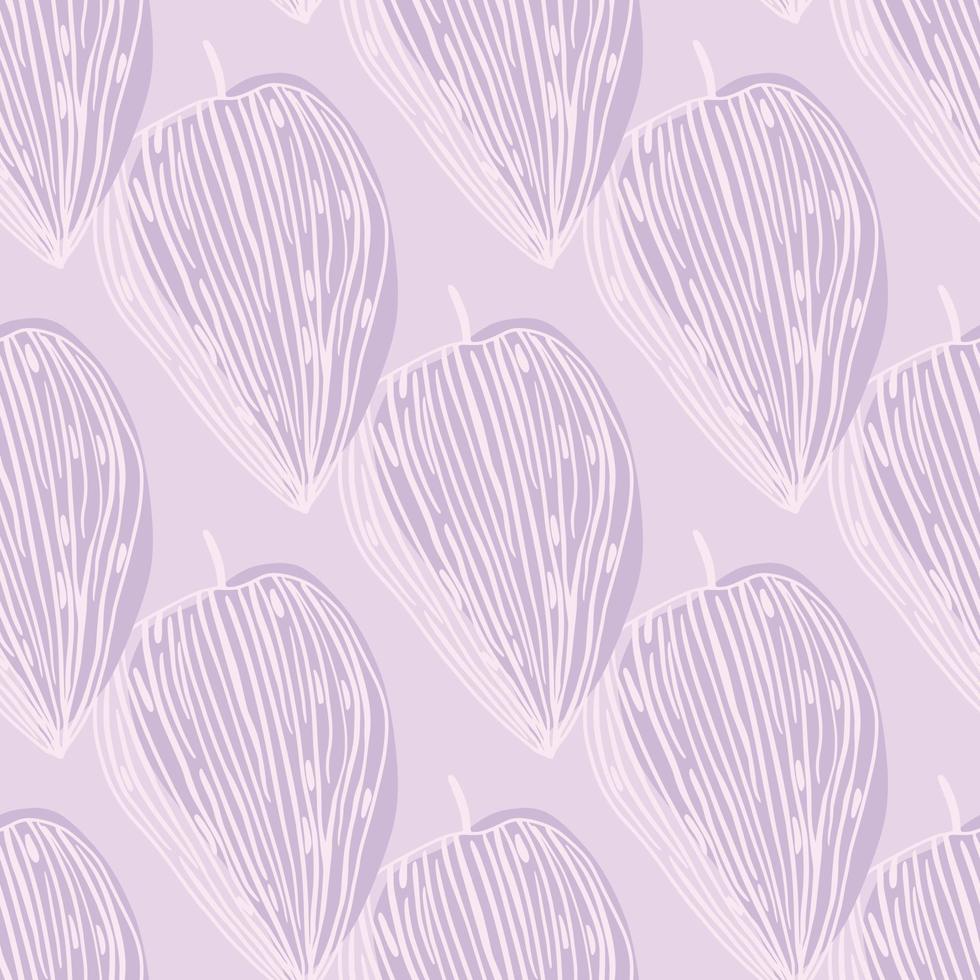motif de doodle léger et harmonieux avec des formes de feuilles abstraites dessinées à la main. oeuvre de tons violet pastel. vecteur
