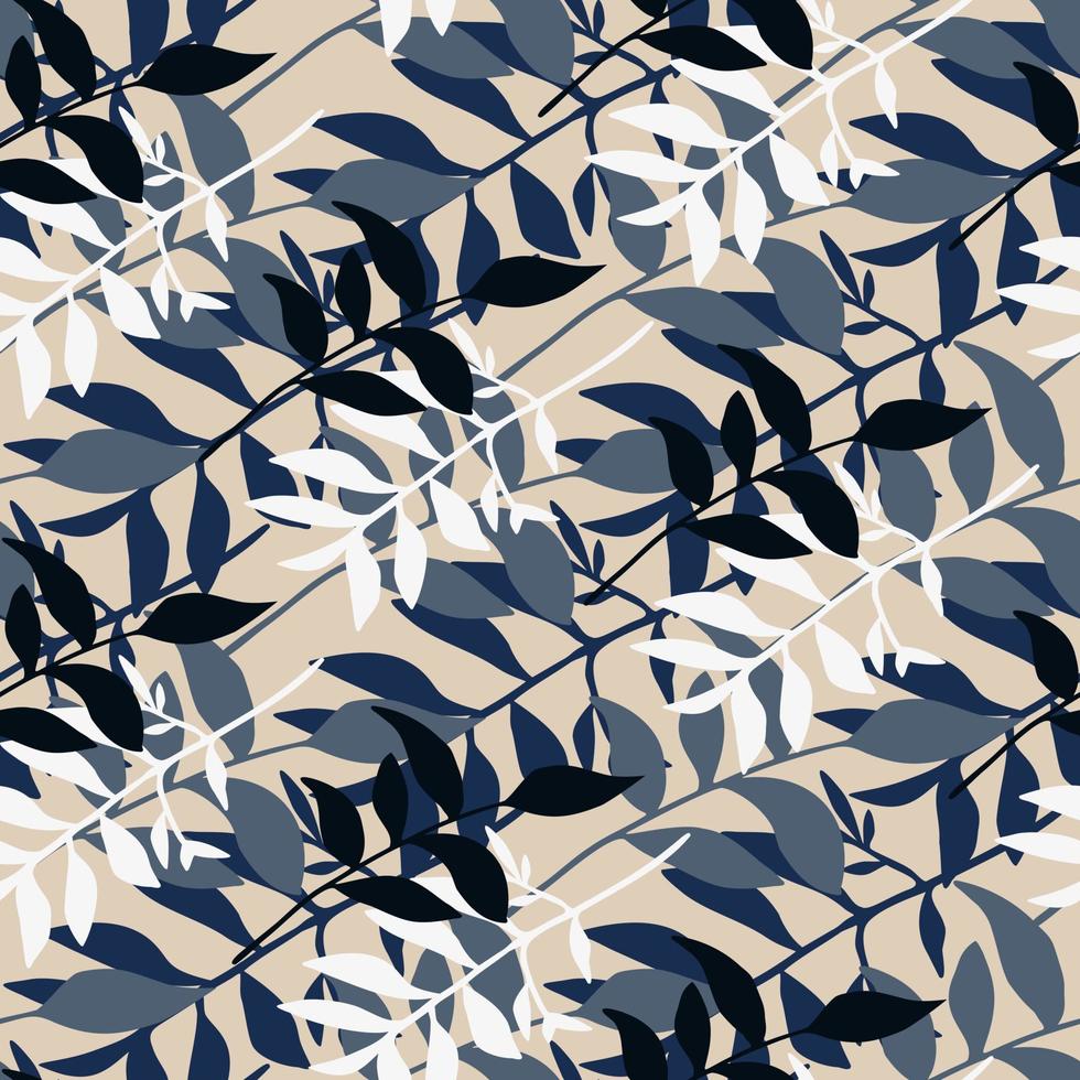 motif floral abstrait sans couture avec des branches de feuilles. imprimé botanique vintage aux couleurs pastel blanc, bleu et marron. vecteur