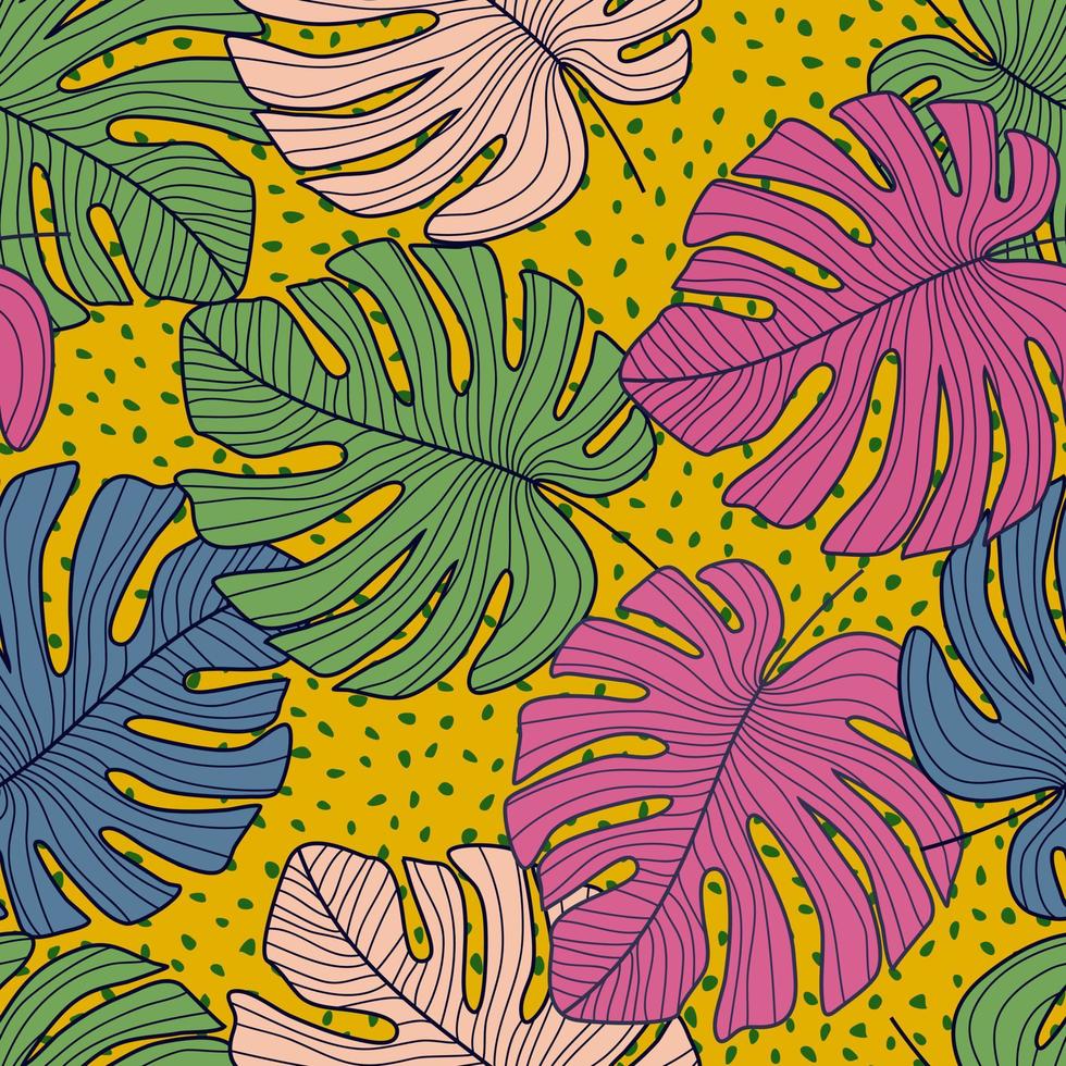 motif tropical avec feuilles de monstera exotiques sans soudure sur fond de points. vecteur