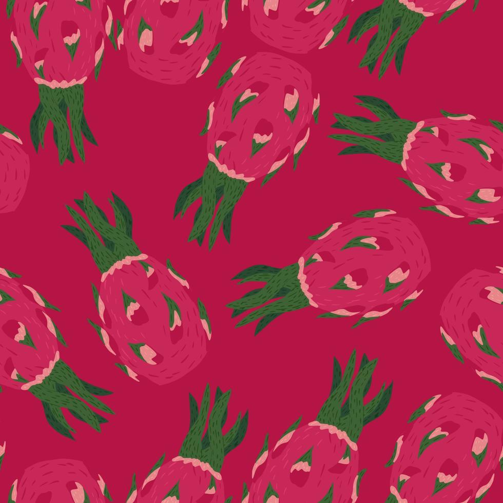 motif harmonieux aléatoire avec toile de fond exotique de fruits du dragon. illustration de nourriture de vitamine tropicale de couleur rose. vecteur