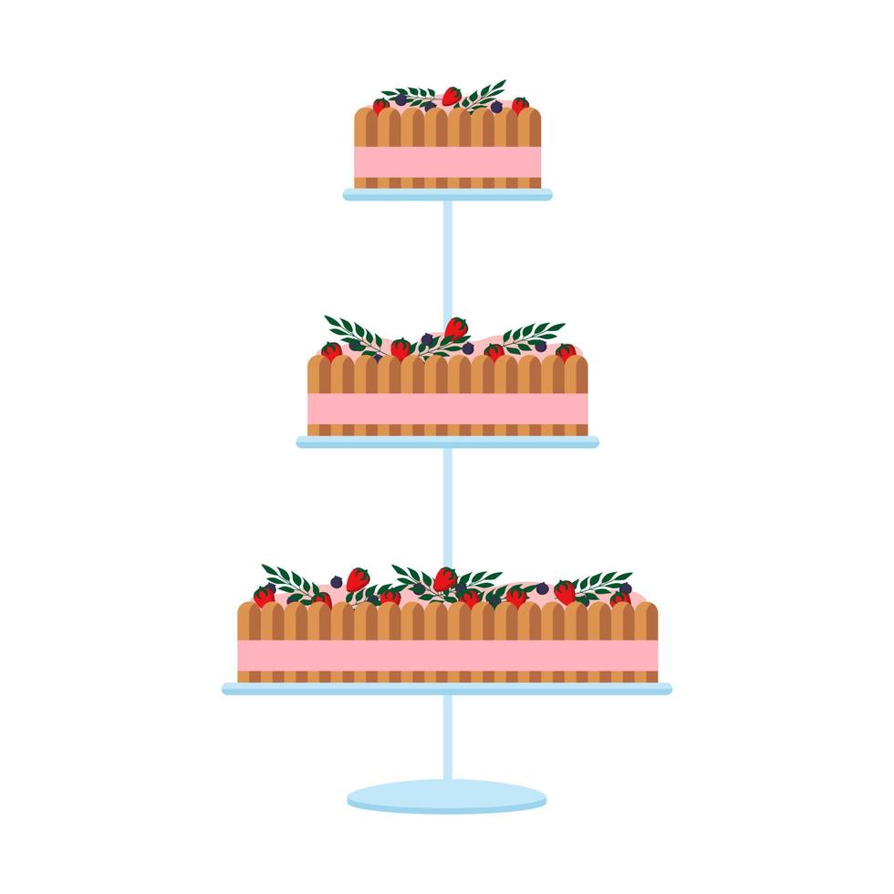 gâteaux de mariage mignons avec décoration florale isolés sur fond blanc. vecteur