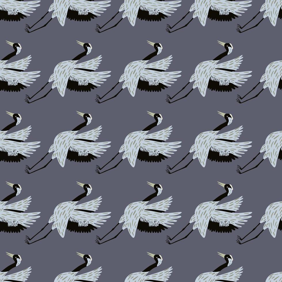 motif japonais sans couture avec des formes d'oiseaux de grue légères. fond gris foncé. conception simple de griffonnage. vecteur