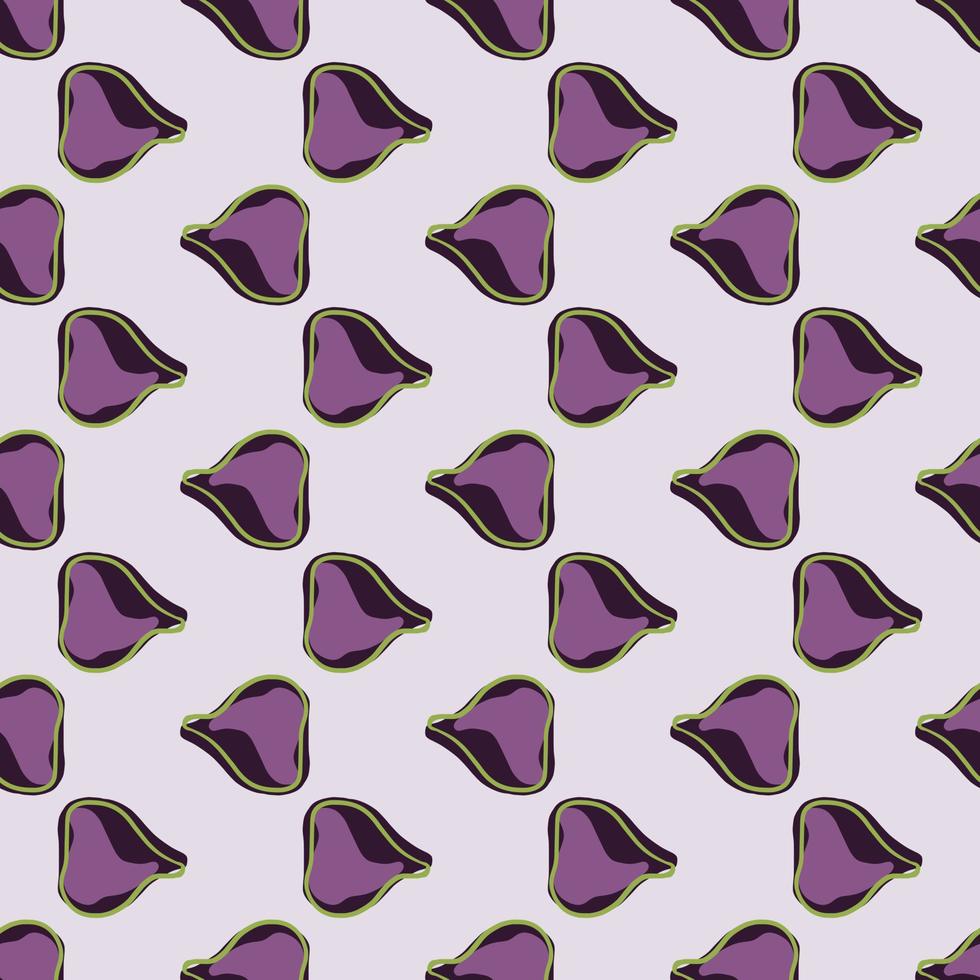 doodle motif de fruits tropicaux sans couture avec simple ornement violet figue. fond gris. impression alimentaire. vecteur