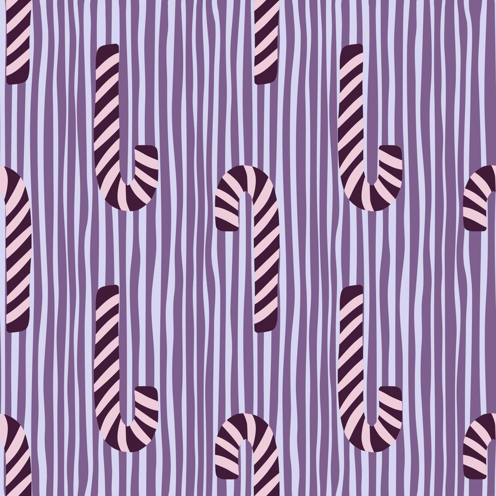 modèle sans couture de sucettes de Noël de couleur violet et rose. Doodle éléments sucrés savoureux sur fond rayé bleu. vecteur