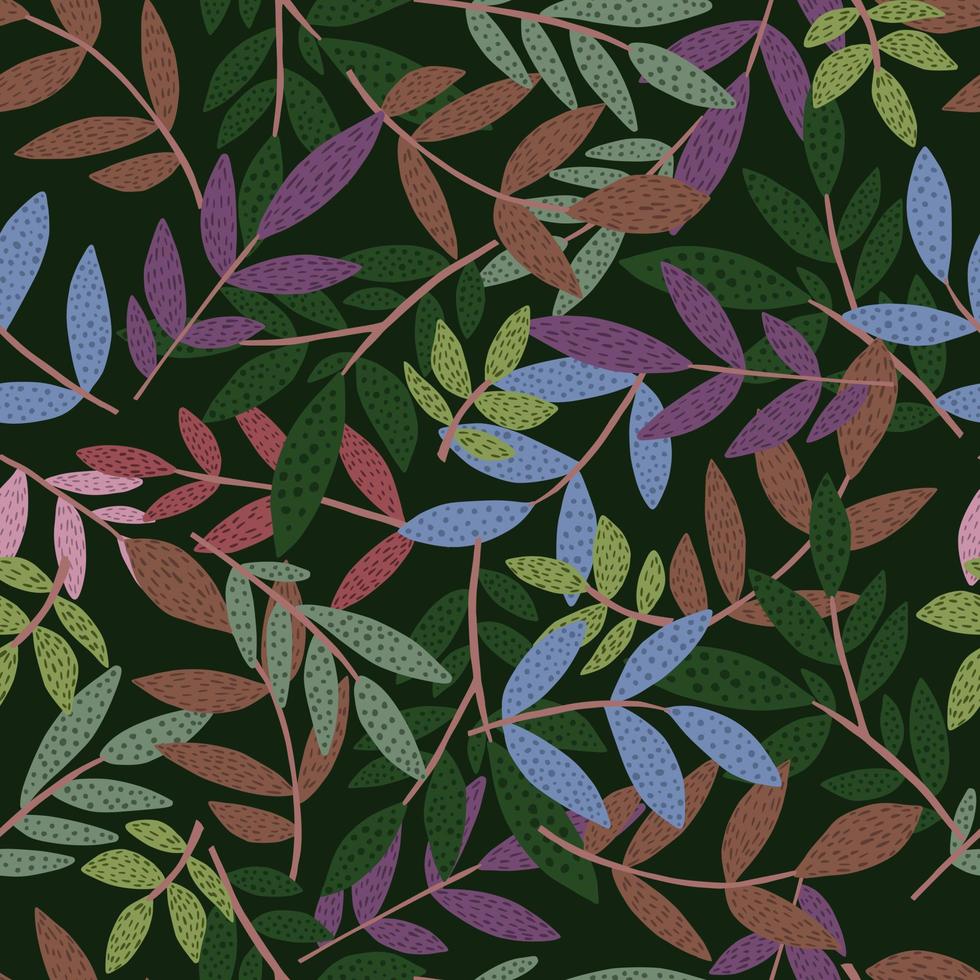 doodle forêt feuilles et braces motif sans couture sur fond noir. fond d'écran floral sans fin. toile de fond décorative pour la conception de tissus, l'impression textile, l'emballage. vecteur