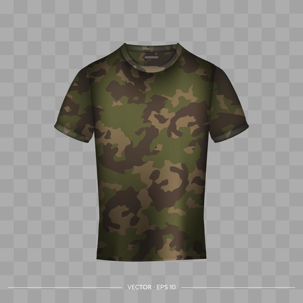 vue de face de t-shirt réaliste camouflage. t-shirt avec espace pour un logo ou un imprimé. illustration vectorielle. vecteur