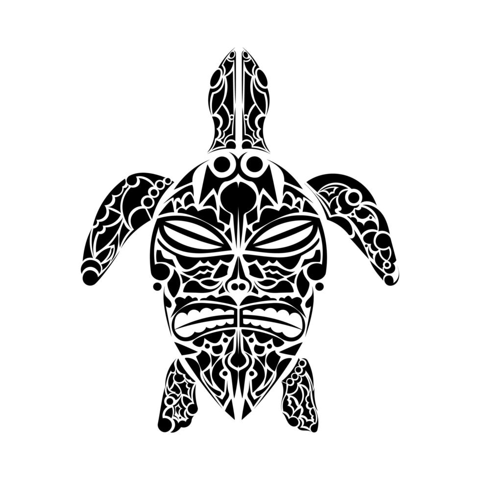 tatouage de tortue de style polynésien. motif de masque maori. vecteur