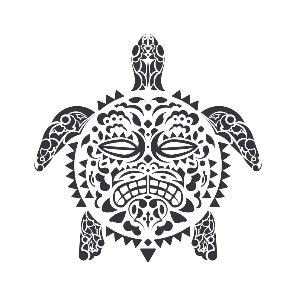 tortue dans le style de tatouage tribal polynésien. masque carapace de tortue. modèle de culture maori et polynésien. Fait main. illustration vectorielle. vecteur