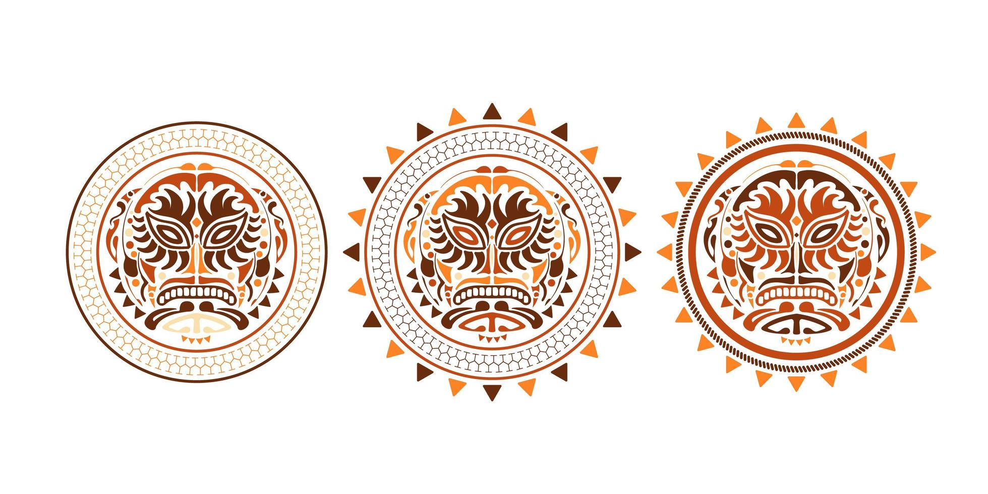 ensemble ethnique de masque tribal. motifs colorés polynésiens d'illustration de visages sur fond blanc. ensemble d'illustrations vectorielles d'icône de visage vaudou. vecteur