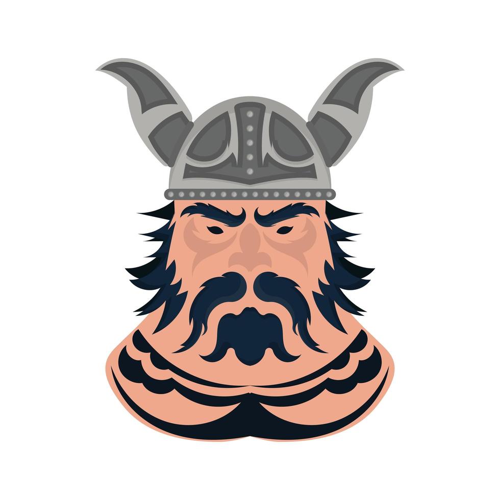 viking en casque long avec cornes isolé sur fond blanc. dessin animé mignon visage viking en illustration vectorielle de doodle style. vecteur