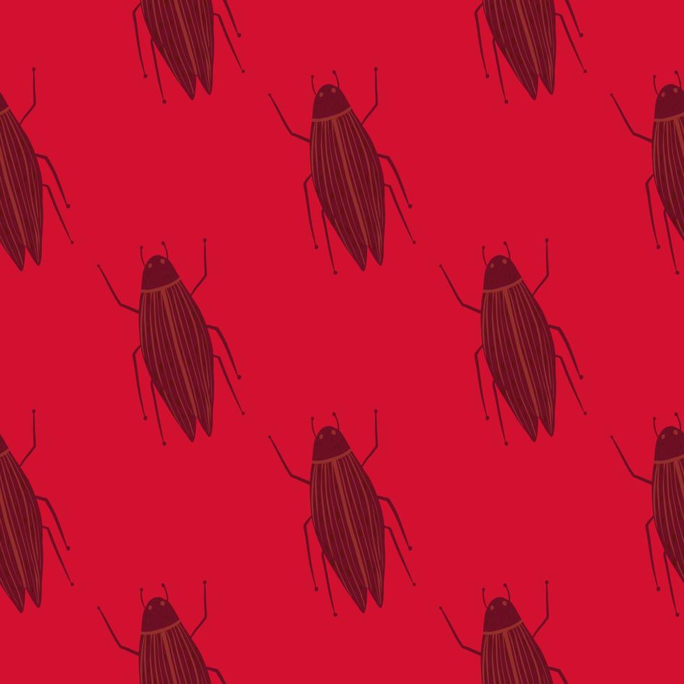 modèle sans couture avec silhouettes de doodle d'insectes. ornement de bogues de couleur rouge et marron. toile de fond de la faune de la nature. vecteur