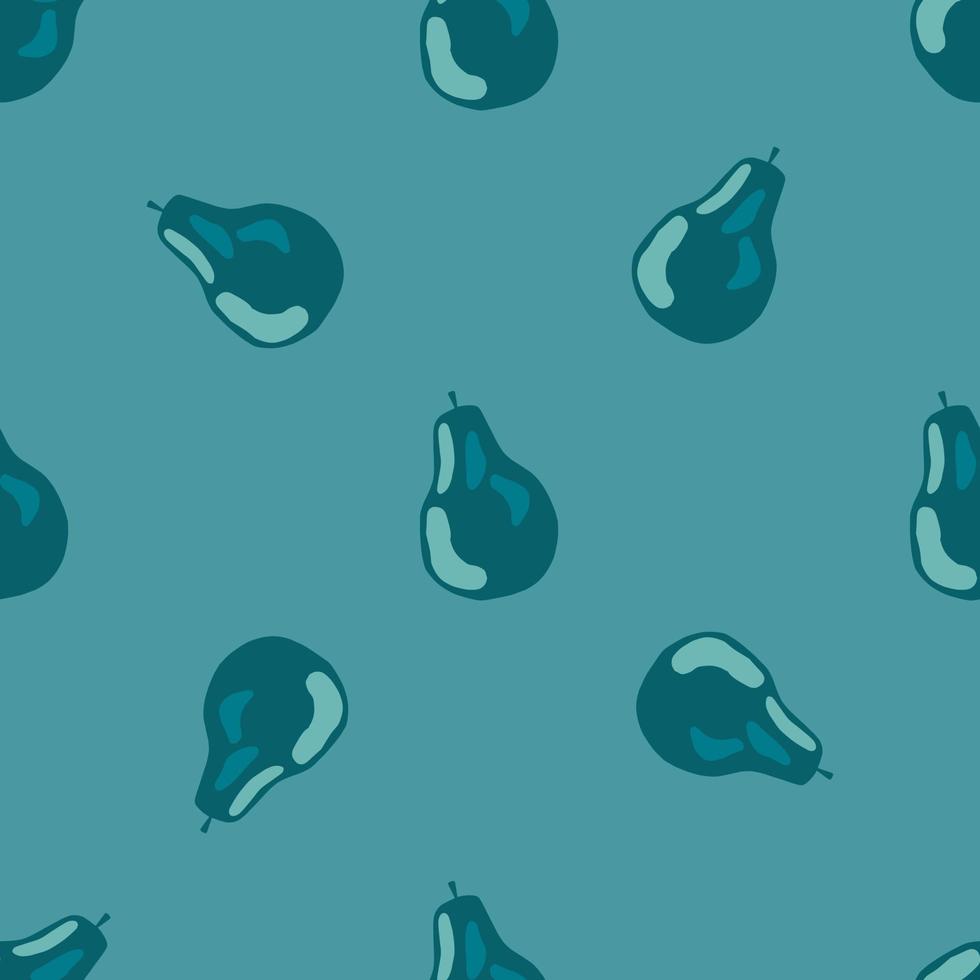 motif de doodle sans couture minimaliste avec des silhouettes dessinées à la main de poire. formes de fruits simples et arrière-plan dans les tons bleus. vecteur