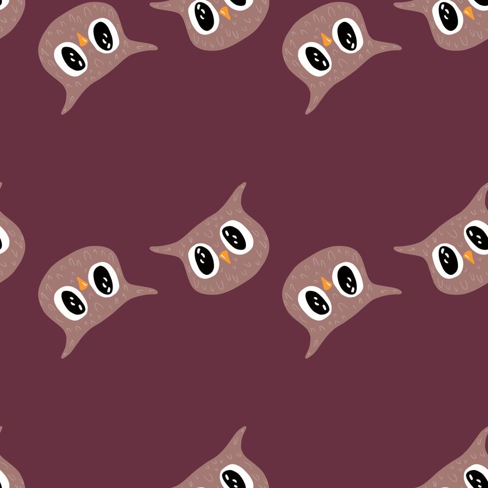 motif de hibou sans couture dans un style à main levée. tête d'animaux sur fond coloré. illustration vectorielle pour le textile. vecteur