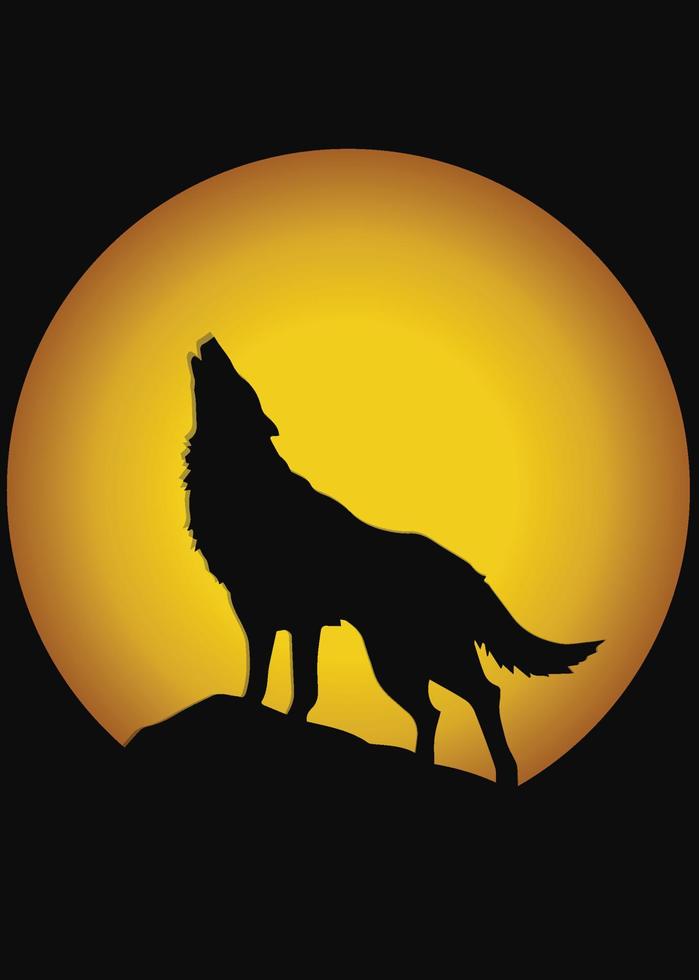 silhouette de loup hurlant sur le rocher vecteur