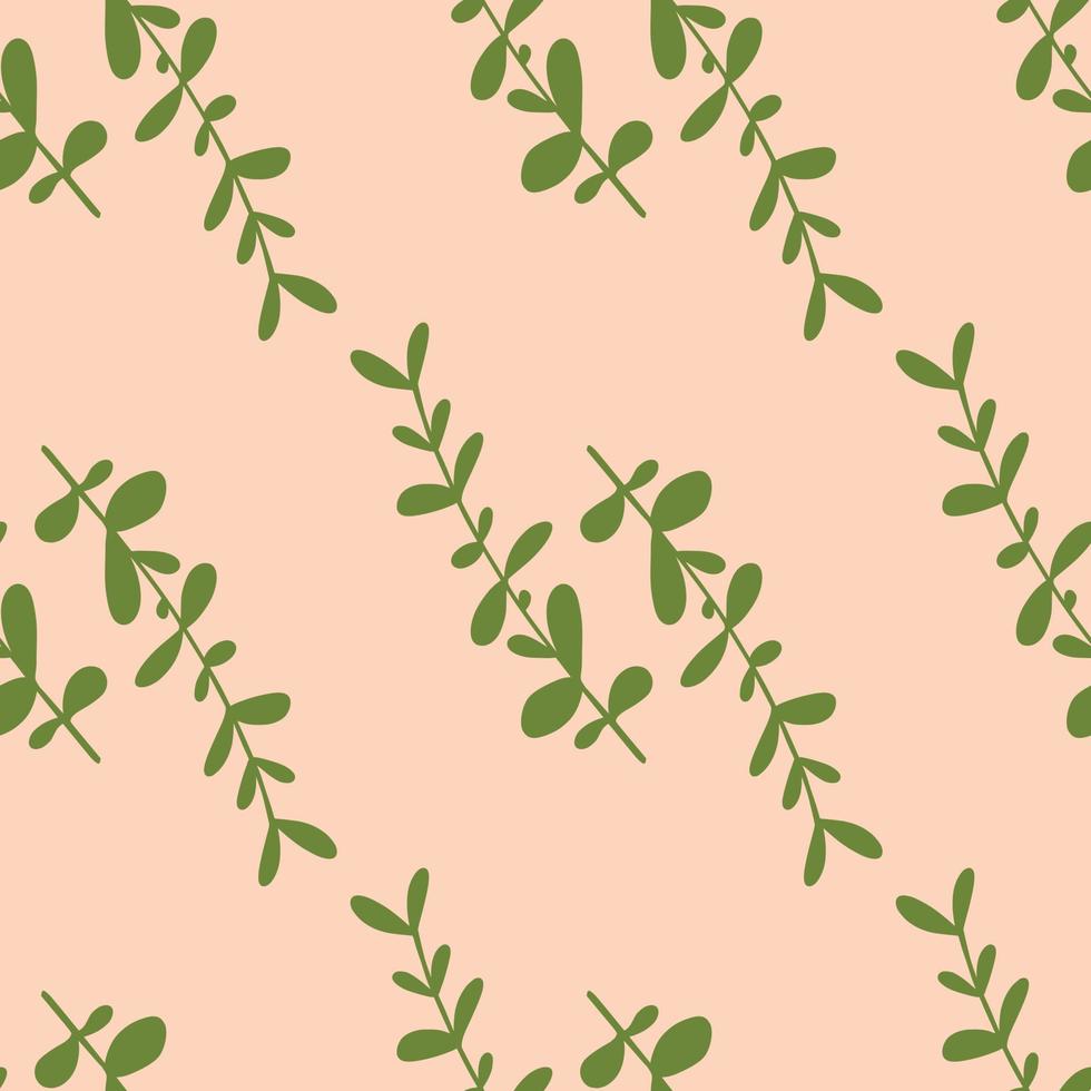 modèle sans couture de branches d'eucalyptus vert dans un style dessiné à la main. fond rose pastel. fond d'herbe de contraste. vecteur