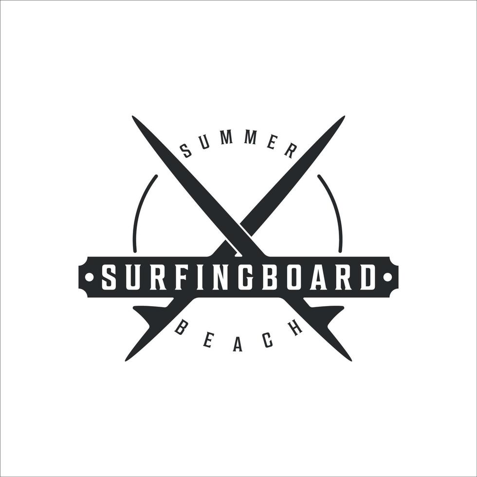 planche de surf logo vintage vector illustration modèle icône design. symbole de surf avec style de typographie rétro concept x