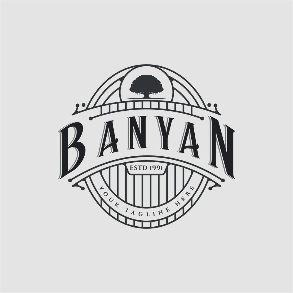 banyan tree logo vintage vector illustration modèle icône design avec concept de typographie de style rétro