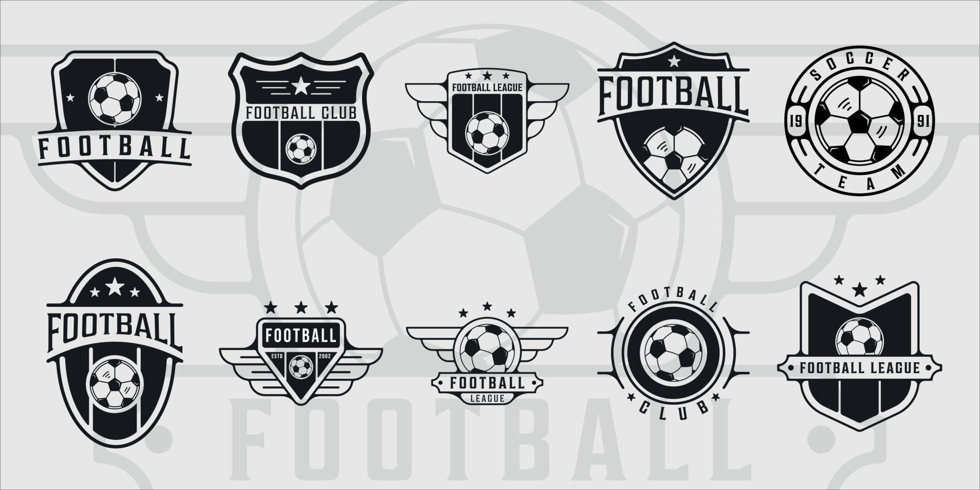 ensemble de logos de football ou de football logo vectoriel vintage illustration modèle icône conception graphique. collection groupée de divers signes ou symboles de club de sport avec badge rétro et typographie