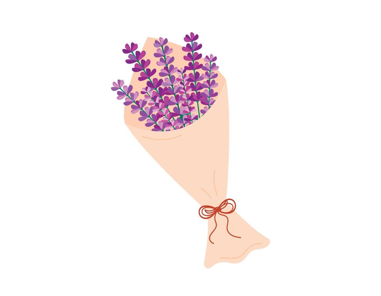 bouquet de fleurs de lavande dans un emballage en papier kraft isolé. illustration vectorielle de lavande en fleurs dans un emballage écologique sur fond blanc. vecteur