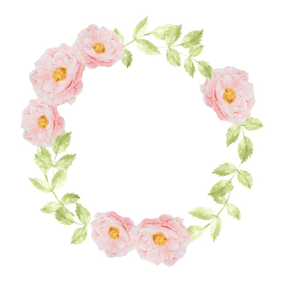 cadre de couronne de bouquet de roses roses aquarelle pour bannière ou logo vecteur