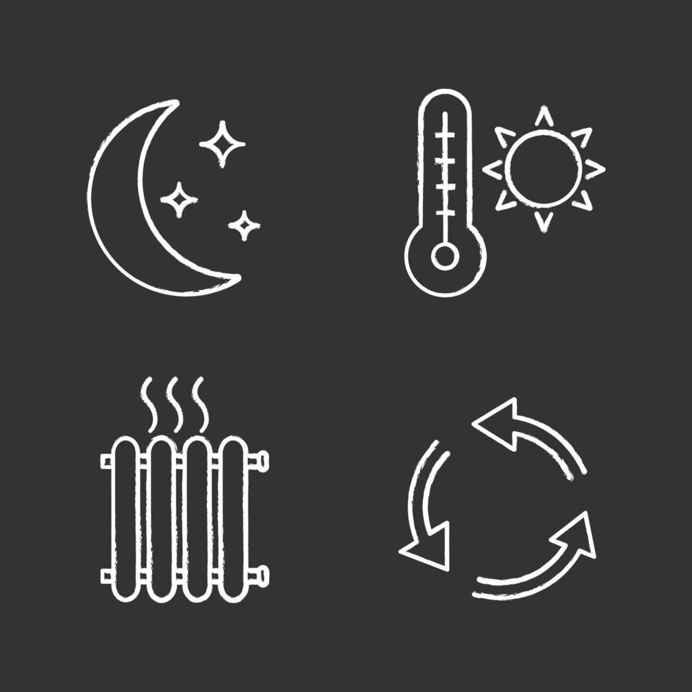 ensemble d'icônes de craie de climatisation. climat nocturne, température estivale, radiateur, ventilation. illustrations de tableau de vecteur isolé