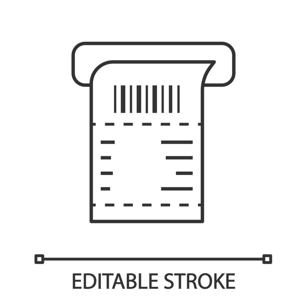 icône linéaire de réception atm. chèque papier terminal de paiement. illustration de la ligne mince. facture. Facture de vente. symbole de contour. dessin de contour isolé de vecteur. trait modifiable vecteur