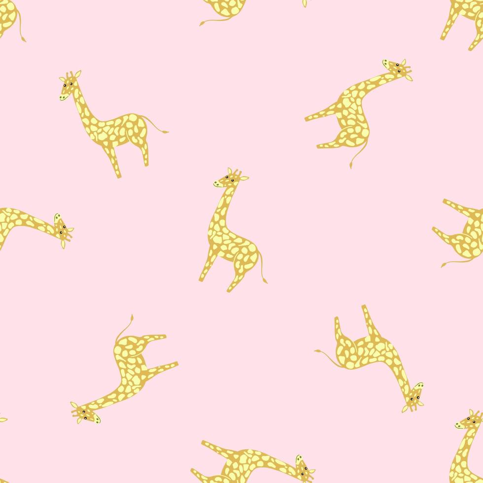 motif décoratif sans couture avec imprimé girafe jaune. fond rose pastel. toile de fond animale aléatoire. vecteur