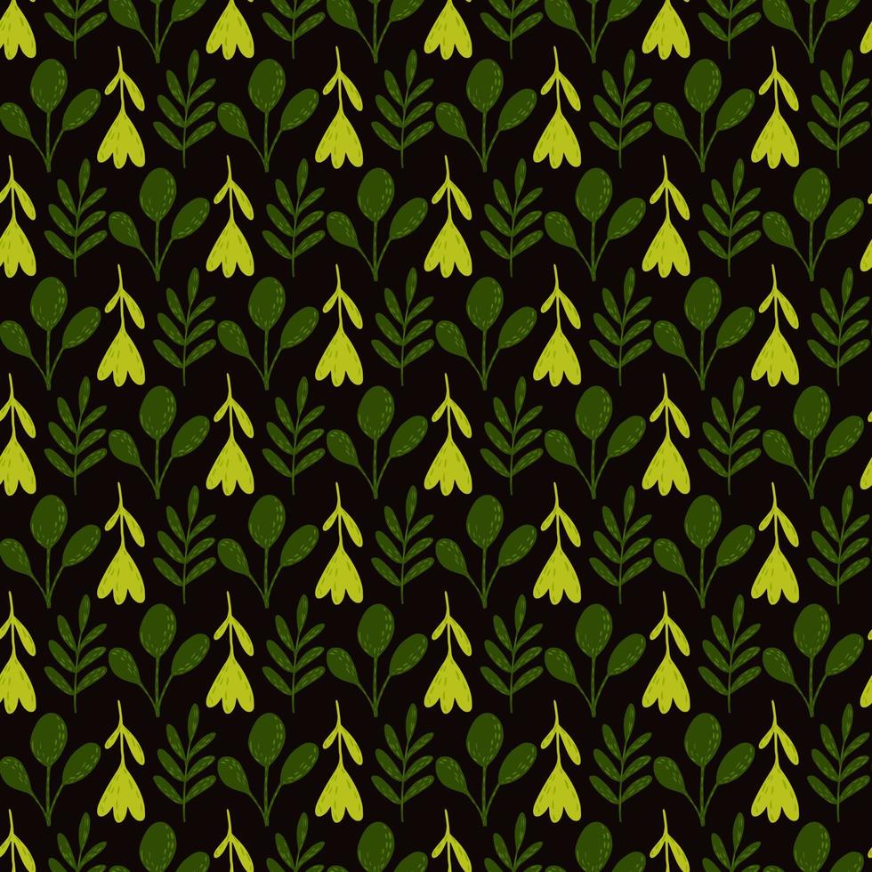 branches et feuilles vert clair motif abstrait simple et sans couture. fond noir. vecteur