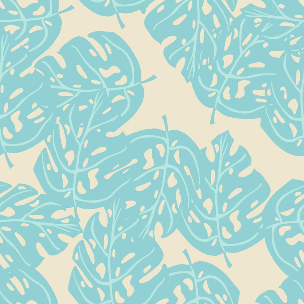 motif de doodle tropical sans couture avec ornement de formes de monstère de couleur bleue. imprimé feuillage aléatoire. vecteur