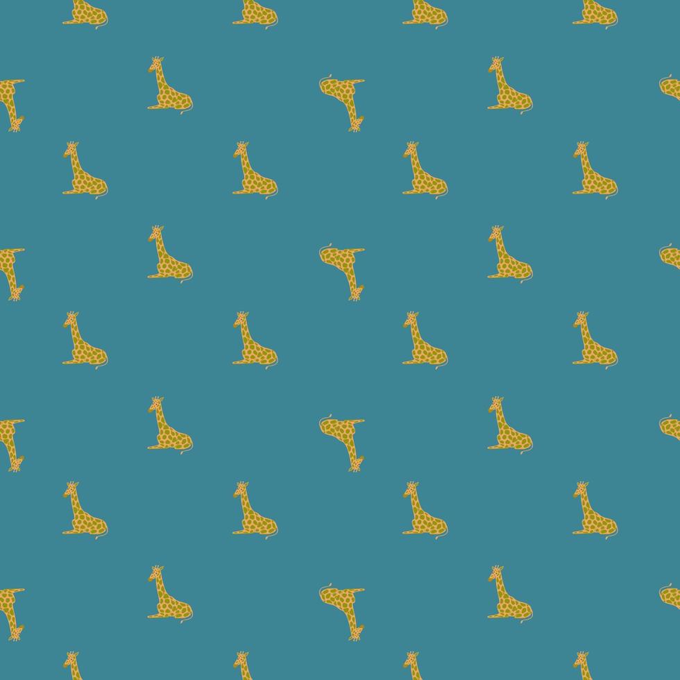 motif abstrait sans couture pour enfants doodle avec petites silhouettes de girafe jaune. fond bleu. vecteur