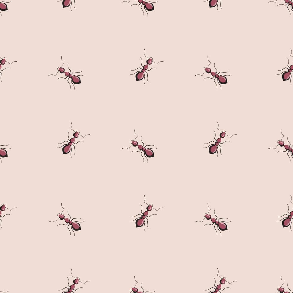 fourmis de colonie de modèle sans couture sur fond rose clair. modèle d'insectes vectoriels dans un style plat pour n'importe quel usage. texture des animaux modernes. vecteur