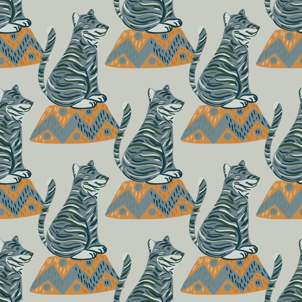 motif animal décoratif sans couture avec impression d'entraînement de tigre. décor de cirque. fond gris. vecteur