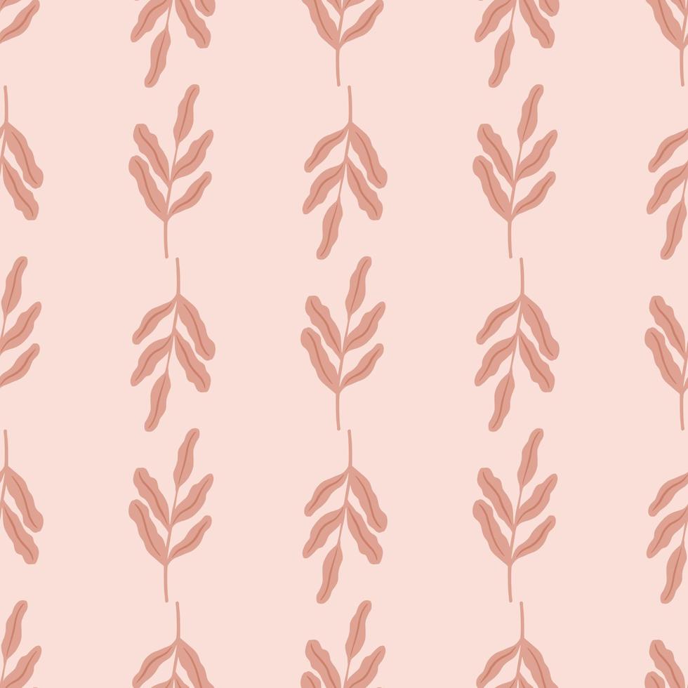 motif de flore sans soudure avec des silhouettes de branches de feuilles dans un style simple. fond rose clair. vecteur