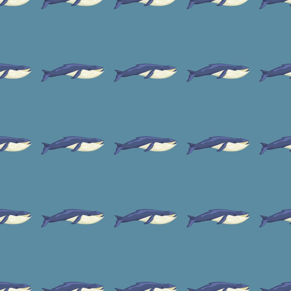 modèle sans couture baleine bleue sur fond bleu sarcelle. modèle de personnage de dessin animé de l'océan pour le tissu. vecteur