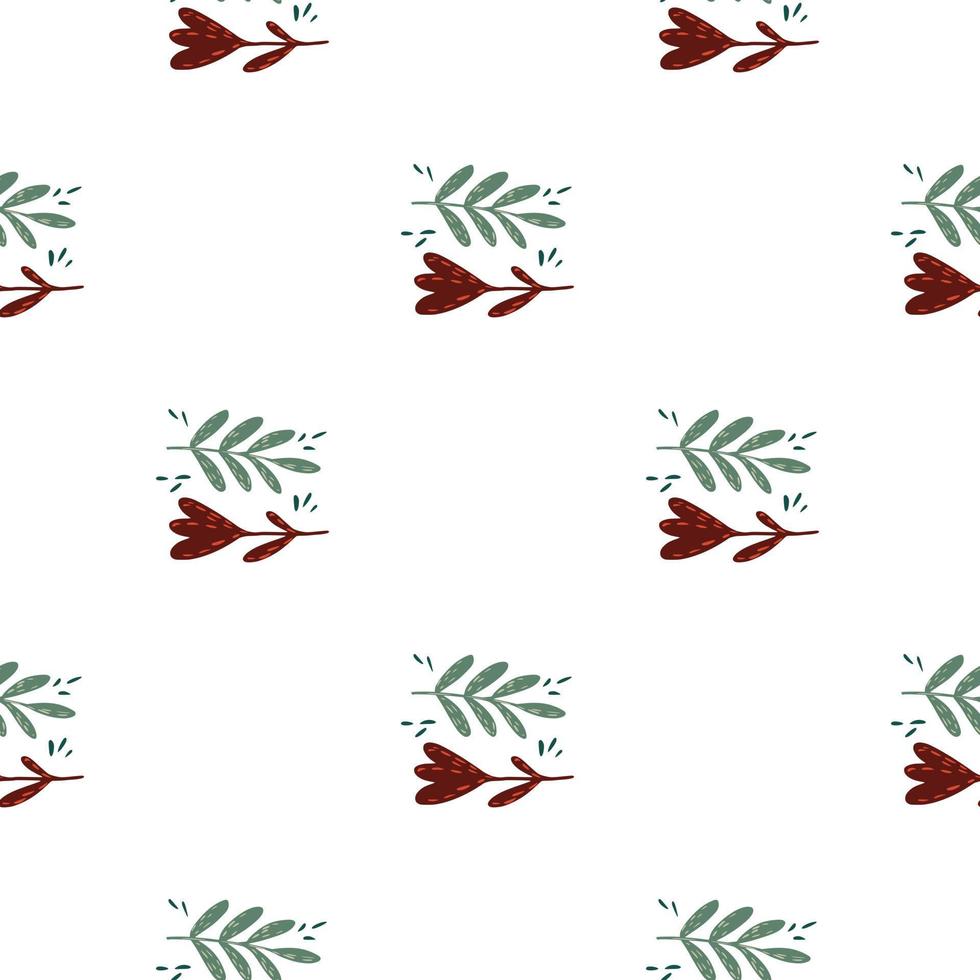 motif botanique harmonieux isolé avec des branches vertes et des silhouettes simples de fleurs rouges. vecteur