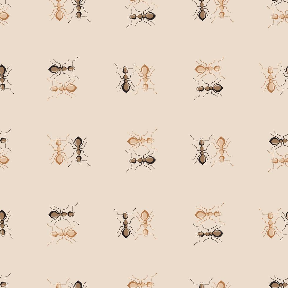 fourmis de colonie de modèle sans couture sur fond beige. modèle d'insectes vectoriels dans un style plat pour n'importe quel usage. texture des animaux modernes. vecteur