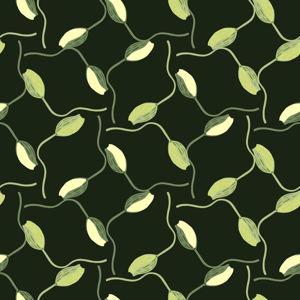 modèle sans couture de nature de style géométrique avec des formes florales de bourgeon de pavot. fond vert foncé. imprimé fleuri. vecteur