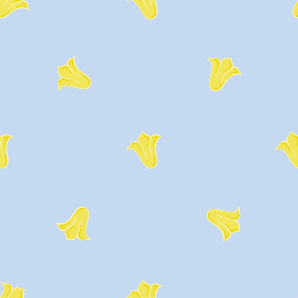 modèle sans couture minimaliste avec impression de silhouettes de fleurs de tulipes jaunes dessinées à la main. fond bleu. vecteur