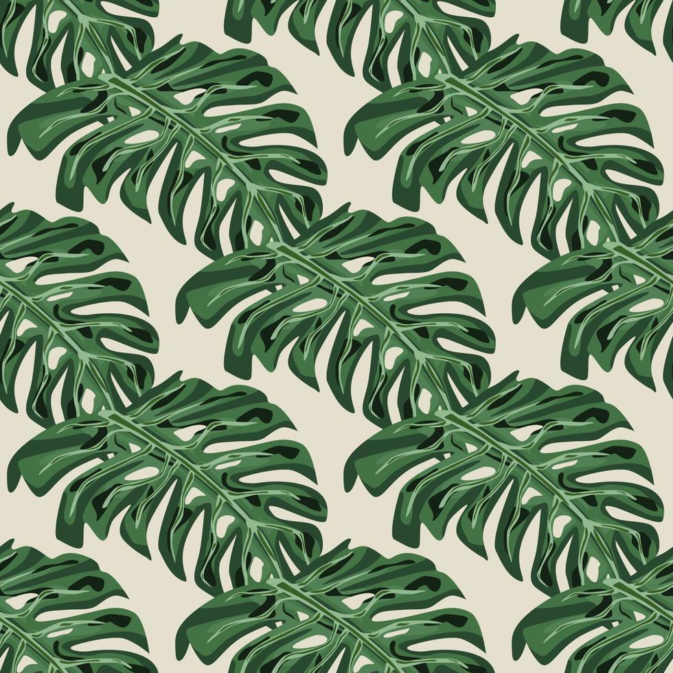 le monstera de palmier tropique dessiné à la main verte laisse un motif de doodle sans couture. fond gris pastel. vecteur