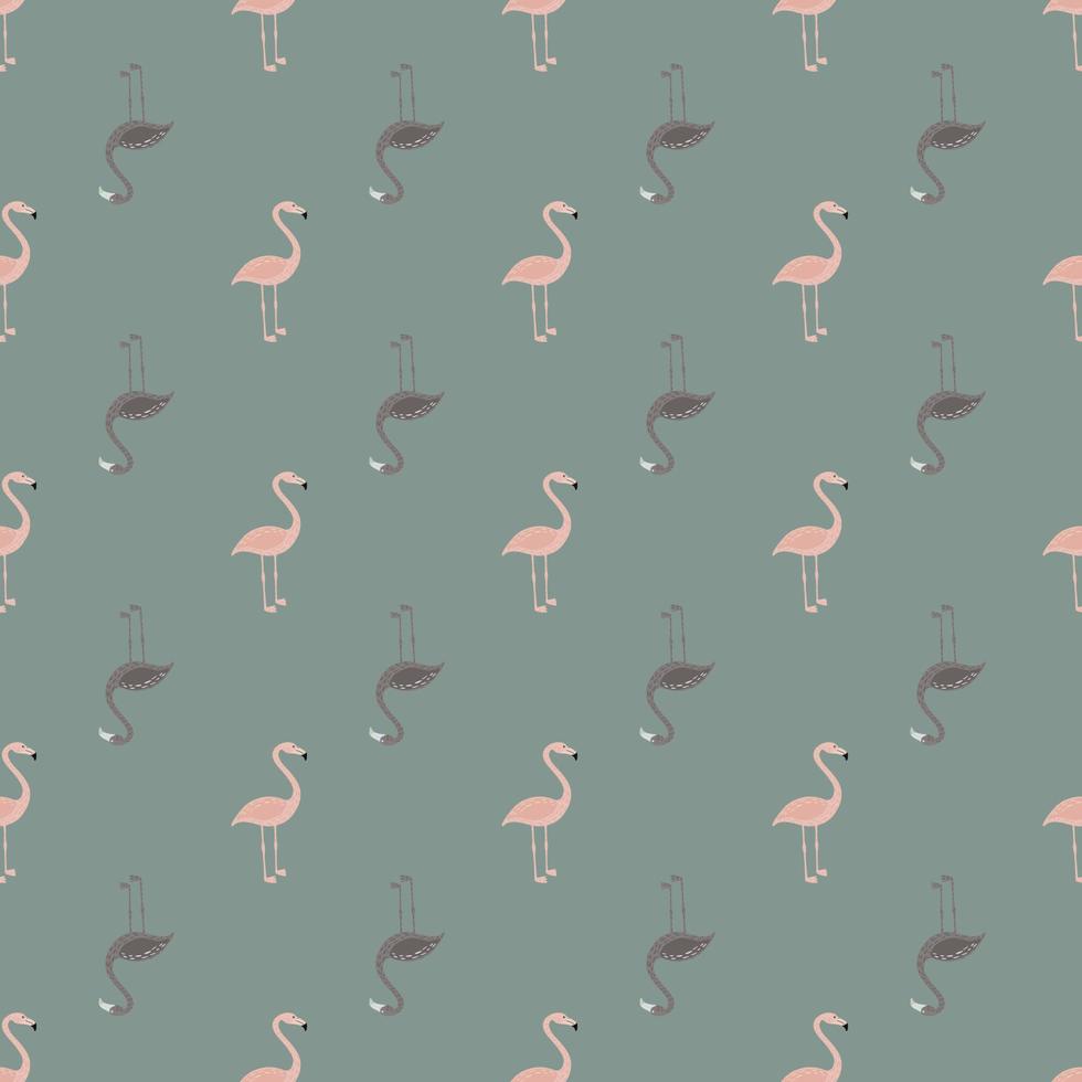 motif harmonieux de tons pâles avec imprimé tropique doodle flamingo bird. fond bleu dans la palette pastel. vecteur