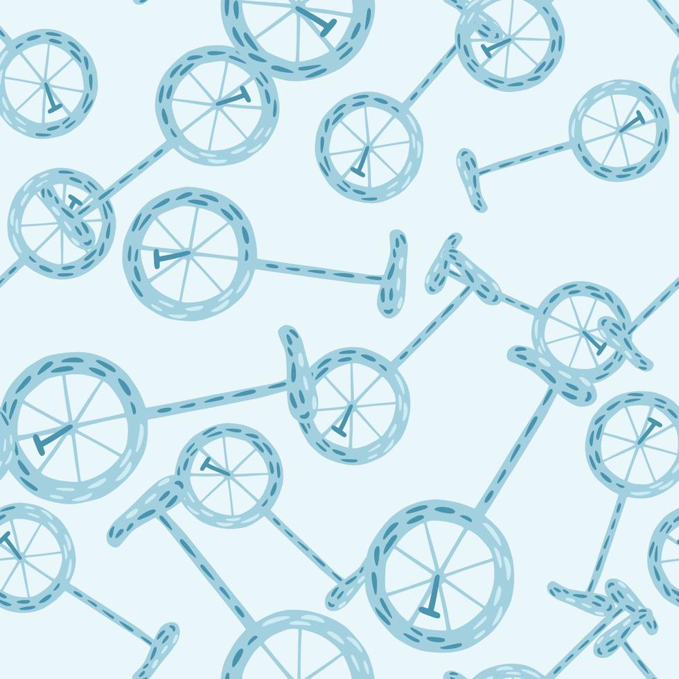 motif abstrait aléatoire sans couture avec des formes de vélo bleu. fond pastel. toile de fond drôle de cirque. vecteur